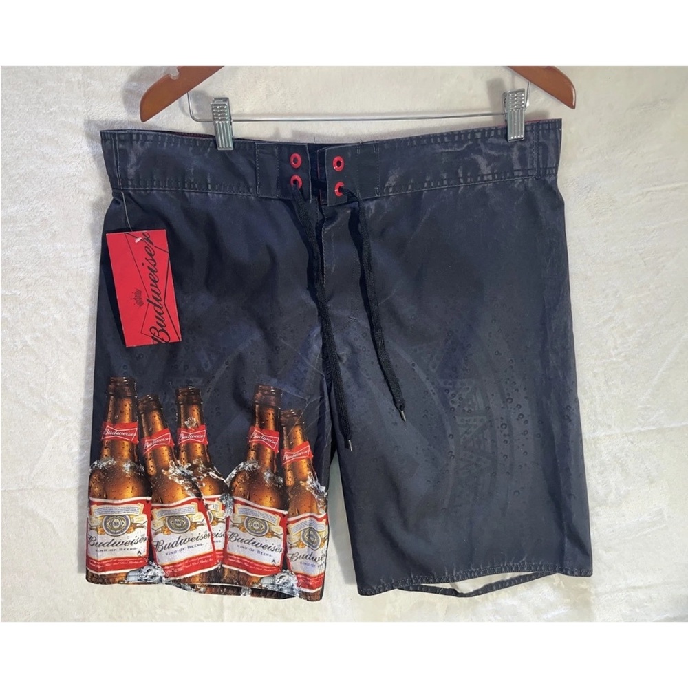 Budweiser 2014 Big Print Bud Wrap Around Swim Wear Trunks Black Flames L NWT